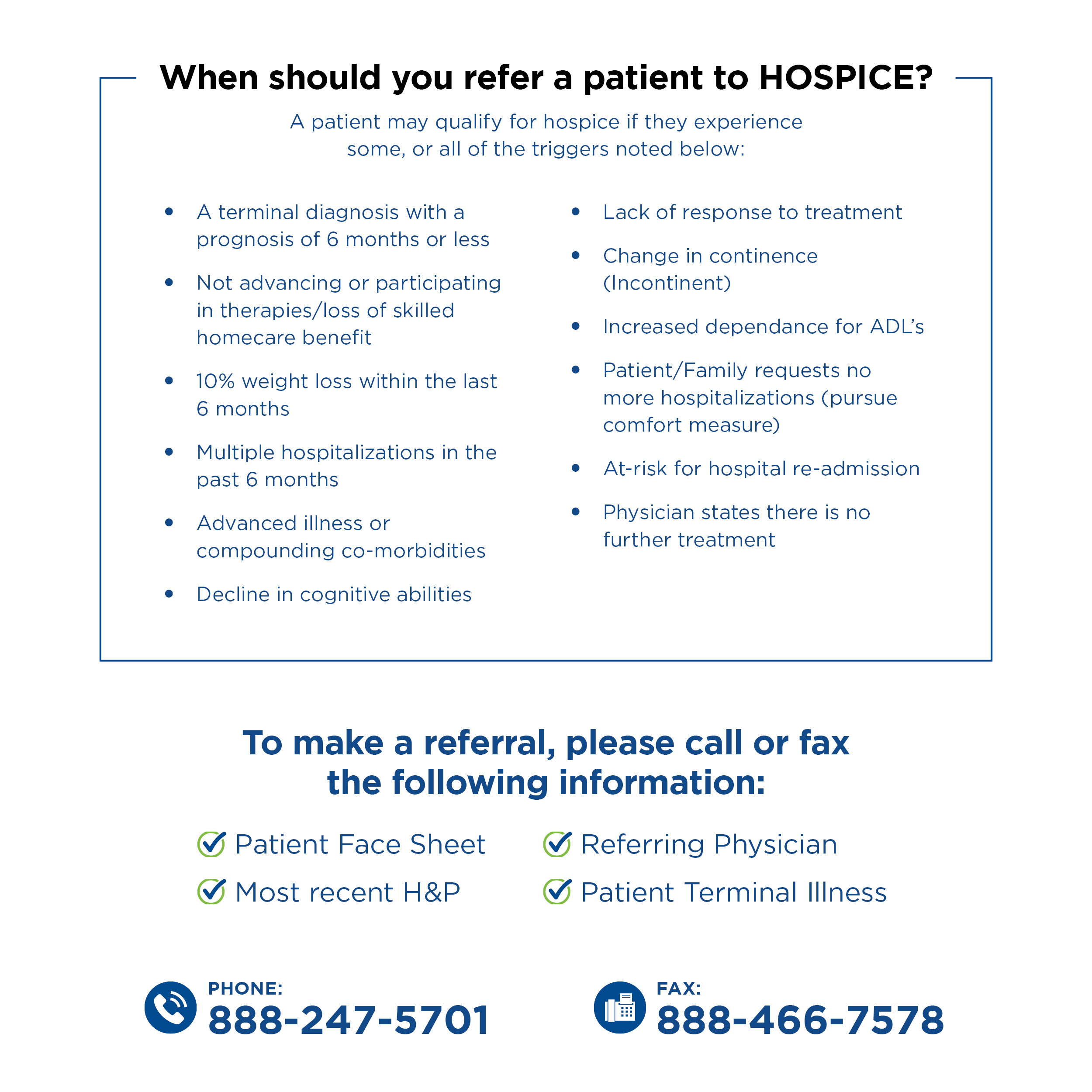 When should you refer a patient to HOSPICE?
